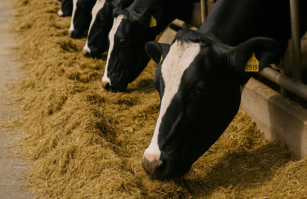 Vacas comiendo forraje en explotación